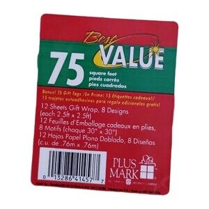 Plus Mark Best Value 75 Sq Ft Gift Wrap 12 Sheets 30 X 30 Holiday Gift Tags